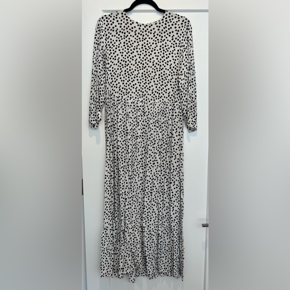 Zara Black White Polka Dot Tiered Midi Dress - Picture 2 of 5
